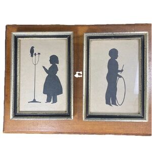 Borghese Style Framed Children silhouette wall art set of two, 6.5" tall Antique
